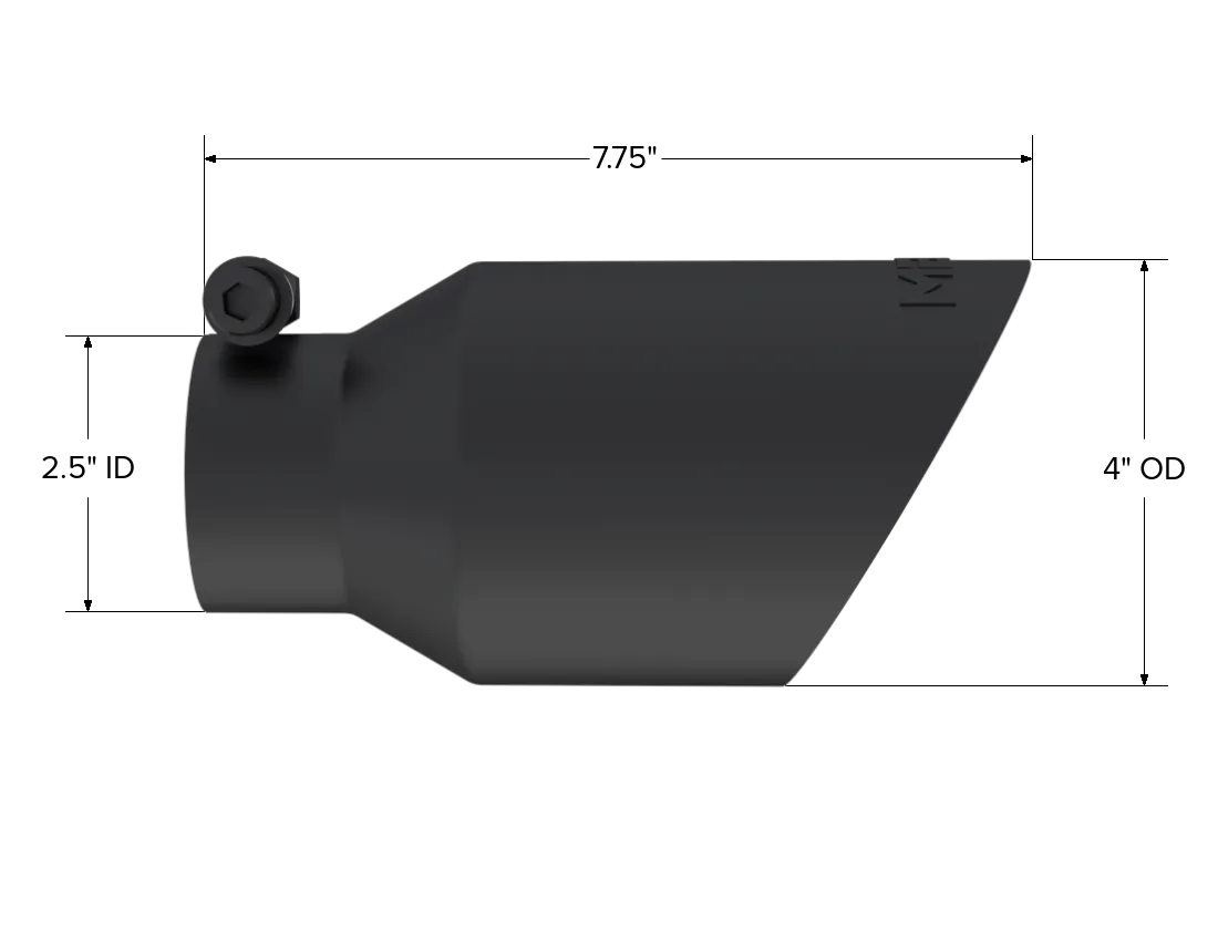 Armor BLK Exhaust Tip; 2.5 in. Inlet Diameter; 4 in. Outlet Diameter; 8 in. Length; Dual Wall; Angled; T304 Stainless Steel; Black Coated; product image