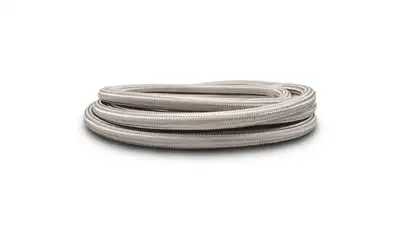 Vibrant Performance Stainless Steel Braided Flex Hose; -8AN; 0.422 in. Hose ID; 0.547 in. Hose OD; 5.5625 in. BR; 2500 PSI Operating Pressure; 8000 PSI BP; Natural; 150 ft. Roll; w/PTFE Liner;