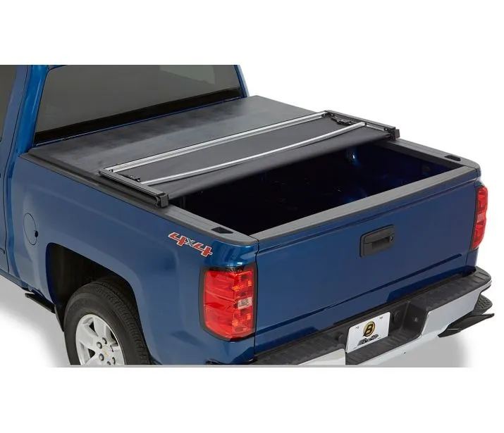 Soft Tri-Fold Tonneau Cover EZ-Fold For Nissan 2005-2024 Frontier 5.0 Foot Black Tailgate Spoiler Not Included Bestop product image