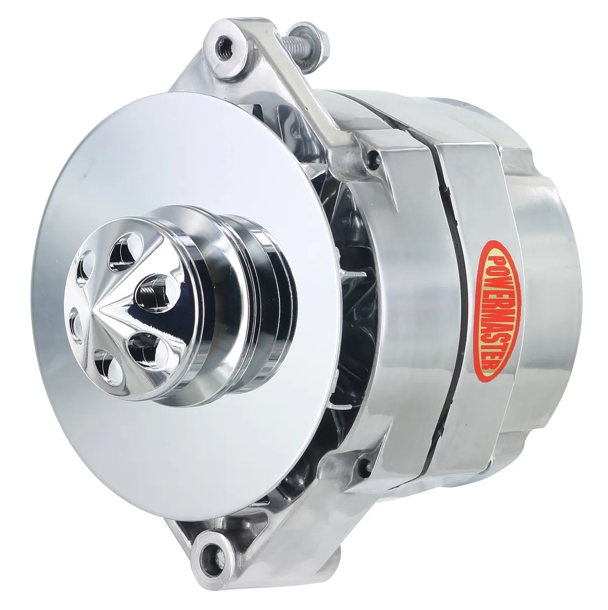 Power Master Alternator; 12si; 100 Amp; 75 Idle; 1 Groove V Type; Baffle; OE Look; Polished;