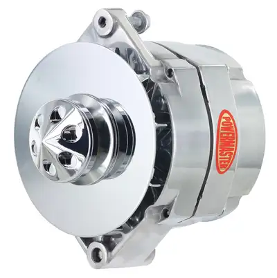 Power Master Alternator; 12si; 100 Amp; 75 Idle; 1 Groove V Type; Baffle; OE Look; Polished;