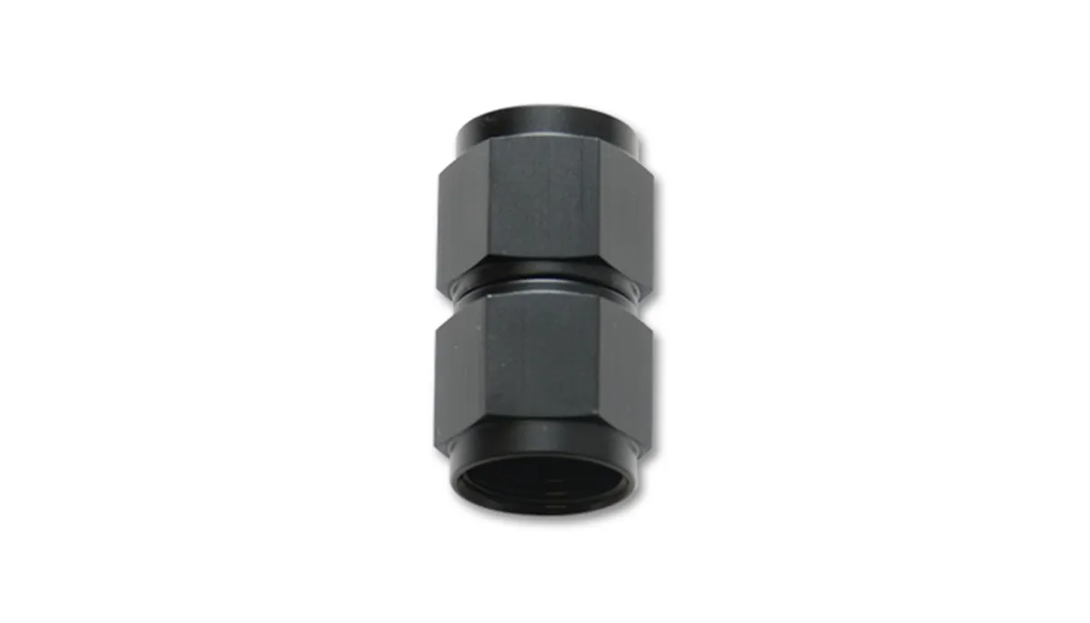 Female Straight Union Adapter Fitting; -6AN x -6AN; 6061 Aluminum; Black Anodized; product image