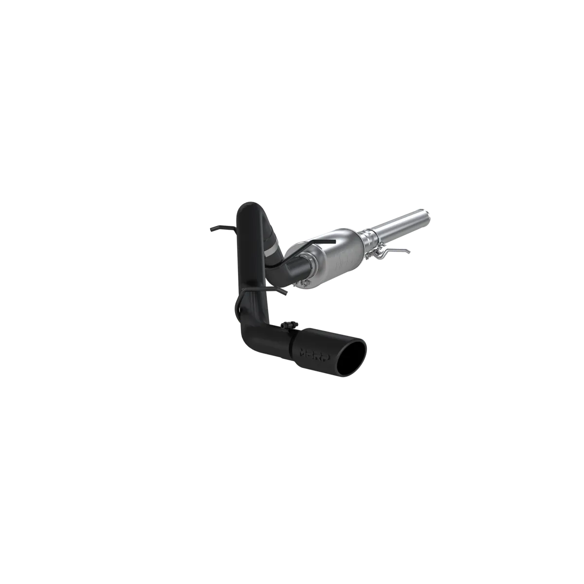 Armor BLK Cat Back Exhaust System; 3 in.; Incl. Ext. Pipe/Mid Pipe/Muffler/Over Axle Pipe/Tailpipe/Hardware/4 in. OD Tip; Single Side Exit; Black Coated; product image
