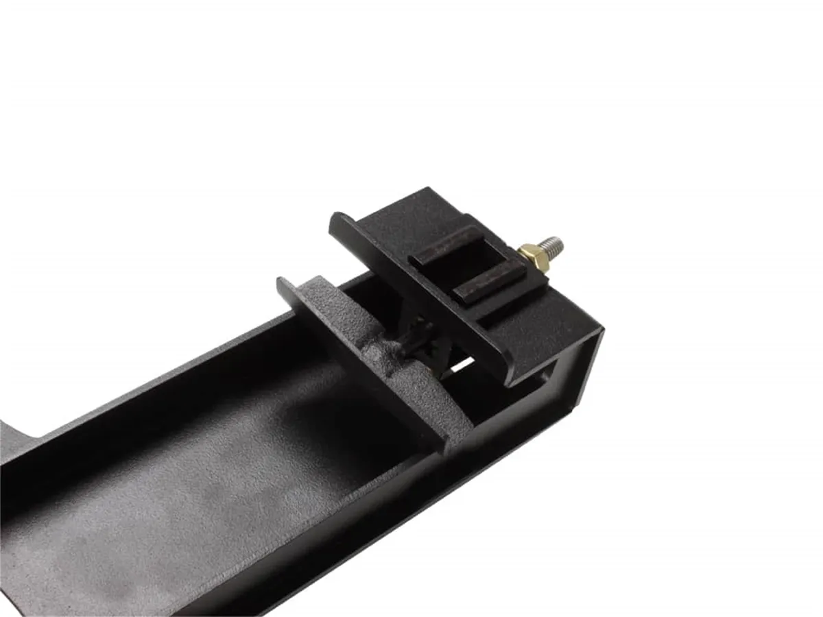 Side Mount Jerry Can Holder; Incl. Installation Hardware; Fitting Instruction; Black Powder-Coated; High Strength Steel; 9.1 in. L x 15.2 in. W x 28 in. H; product image