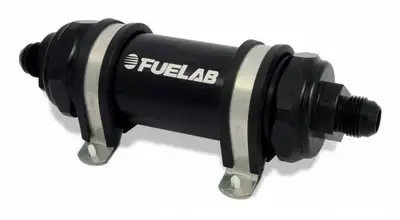 Fuelab In-Line Fuel Filter Long Length -8AN Inlet/Outlet 10 Micron Replaceable Fabric Element W/Check Valve Black FUELAB