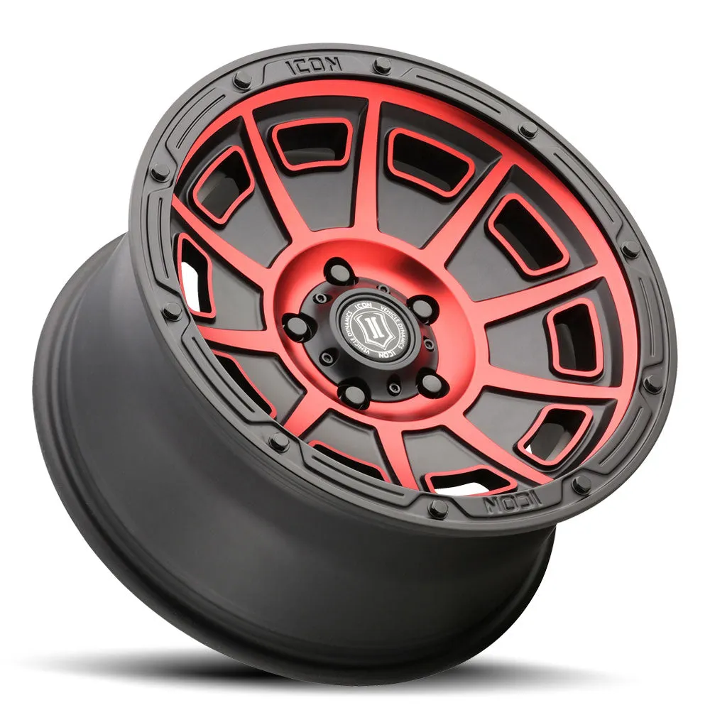 ICON Vehicle Dynamics ICON Alloys Victory, Satin Black w/Red, 17 x 8.5 / 6 x 5.5, 0mm Offset, 4.75" BS