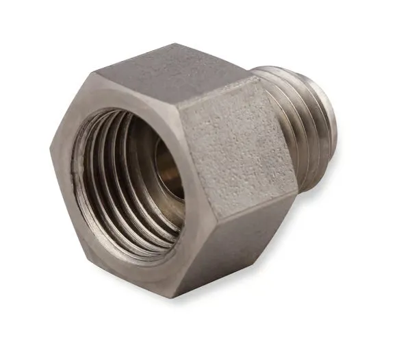 Earl's Hardline Adapter Expander - Stainless Steel - 3/8"-24 Inverted Flare Male for 3/16" Tubing to 7/16"-24 Inverted Flare Female for 1/4" Tubing product image