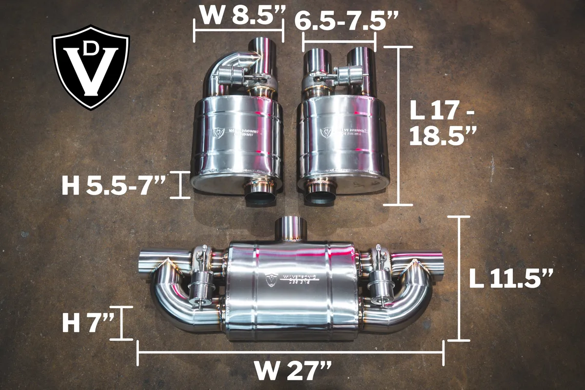 Universal Muffler Kit, Single Inlet Dual Outlet, 63MM 2.5 Inch 2 Mufflers Valvetronic Designs product image