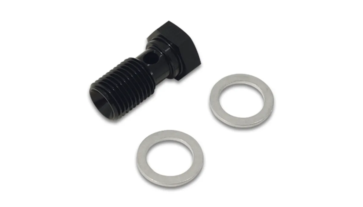 Banjo Bolt; M12 x 1.5 Thread Size; 20mm Bolt Length; 6061 Aluminum; Black Anodized; product image