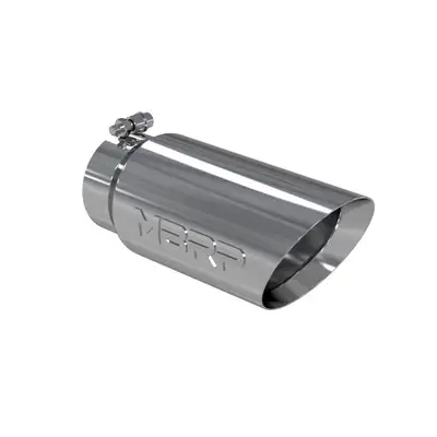 MBRP Exhaust Armor Pro Exhaust Tip; 4 in. Inlet Diameter; 5 in. Outlet Diameter; 12 in. Length; Dual Wall; Angled; T304 Stainless Steel; Mirror Polished;