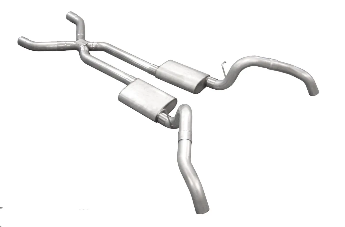 Crossmember Back w/X-Pipe Exhaust System 67-69 Split Rear Dual Exit 3 in Intermediate And Tail Pipe Street Pro Mufflers/Hardware Incl Tip Not Incl Natural 409 Stainless Steel Pypes Exhaust product image