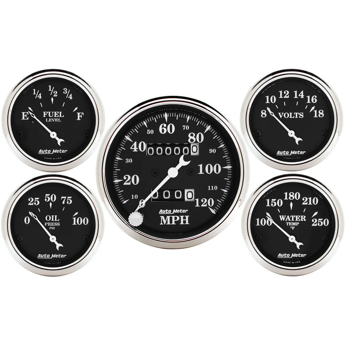 5 Pc. Gauge Kit, 3-1/8 In. & 2-1/16 In. , Mech. Speedometer, Old Tyme Black product image