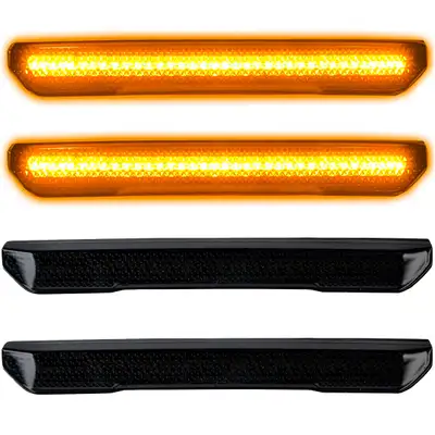 Recon Accessories Gmc 20-21 Sierra HD 4th Gen Fender Lenses 4-Piece Set w 4 Amber LED Lights Attn Only Fits Single-Wheel HD Trucks - Smoked Lens w Black Trim
