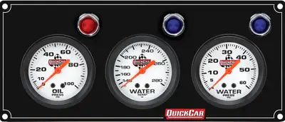 Quickcar Racing 3 Gauge Panel OP/WT/WP Black