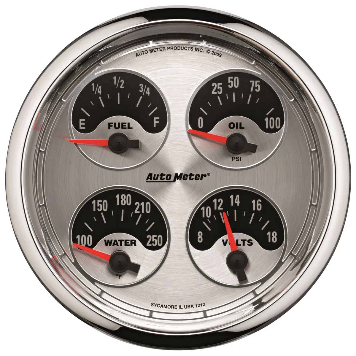 5 In. Quad Gauge, 8k Rpm/120 Mph/100 Psi/100-250 Fahrenheit/8-18v/240-33 o, American Muscle product image