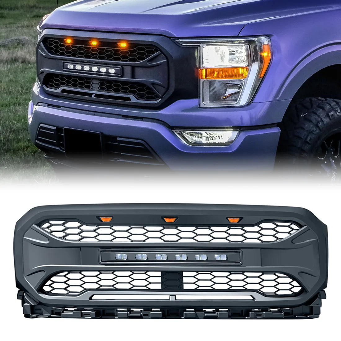 American Modified Amfmaa00120 Armor Grille With LED Off-Road Lights - Matte Black product image