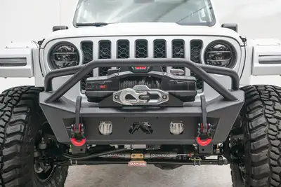 Fab Fours Stubby Bumper; w/Pre-Runner Guard; 2 Stage Matte Black Powder Coated;