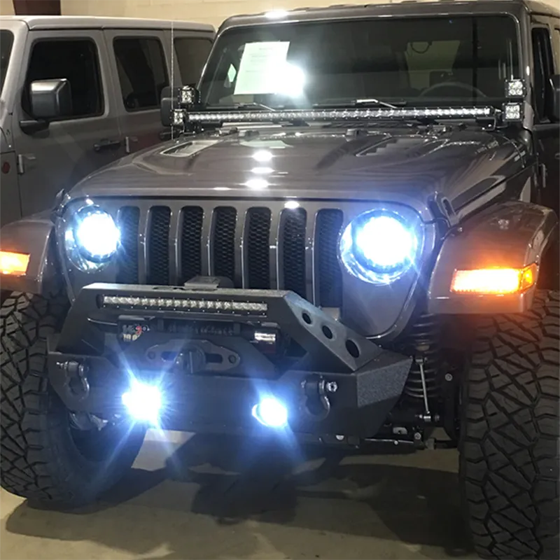 Quake LED Quake LED - Qte962 - Jeep Wrangler Jl/Gladiator White DRL Halo/Amber Turn Signal Headlight/Fog Light Set For 2018-2020 Jeep Wrangler