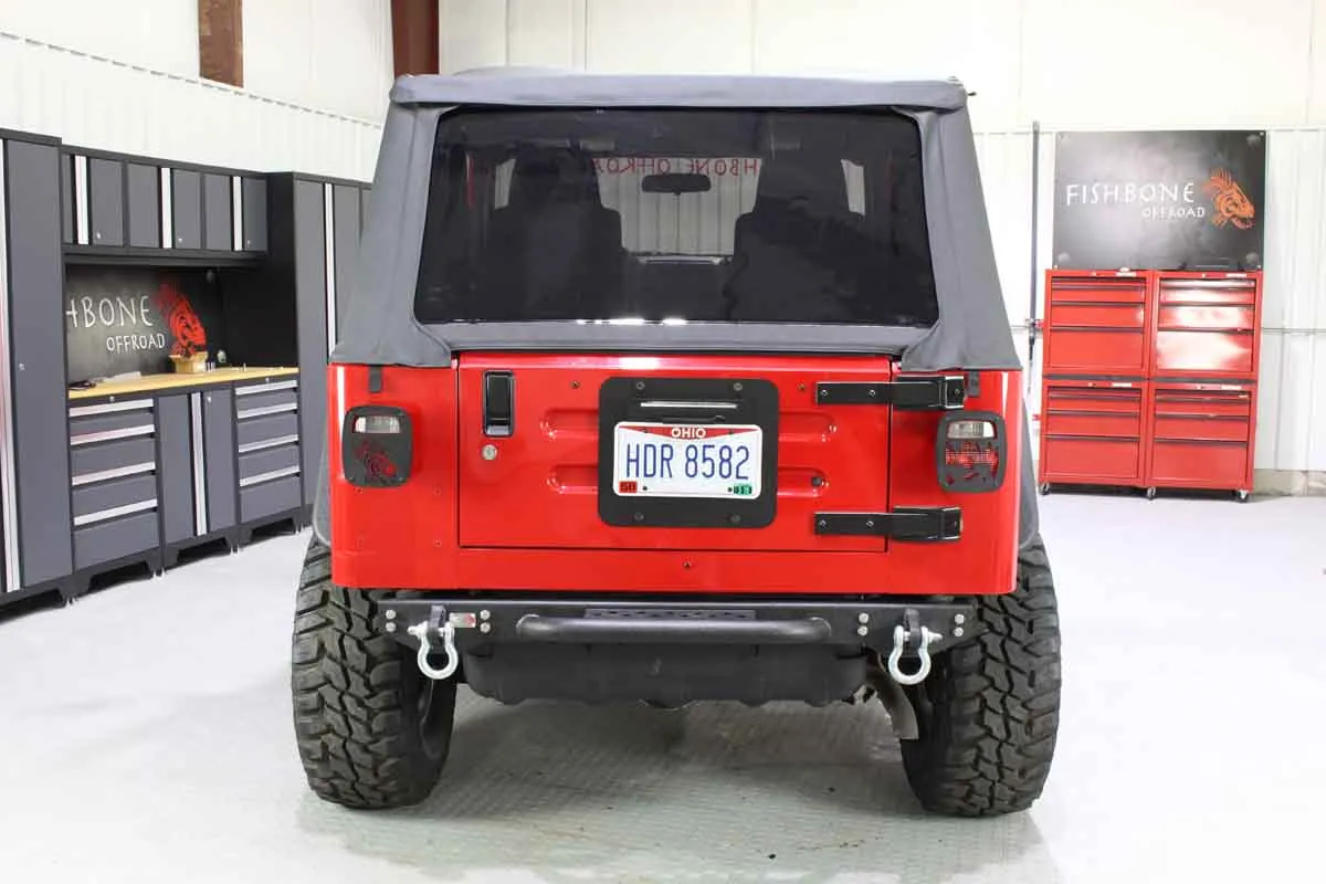 8706 Wrangler Piranha Rear Bumper With Step And Drings Black Textured 2stage Powder Coat Steel product image