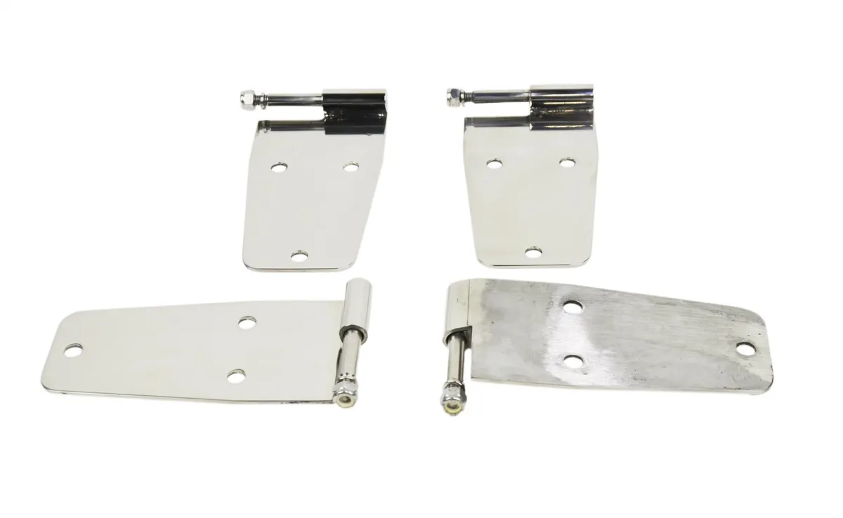 Jeep CJ/YJ Hardtop Door Hinge Set Without Mirror Holes 4 Pieces 76-93 CJ and Wrangler YJ Polished Silver Kentrol product image