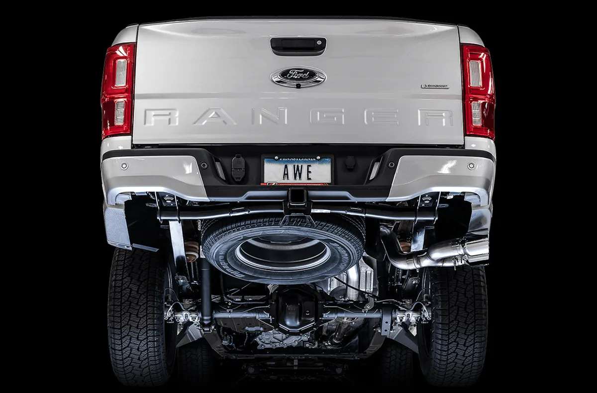 AWE 0FG Exhaust with BashGuard for Ford Ranger - Dual Diamond Black Tips product image
