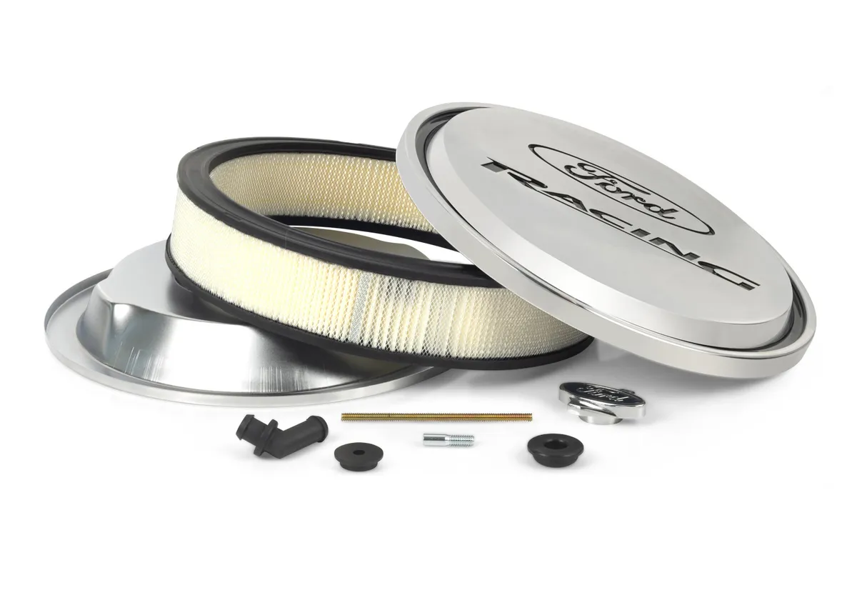 Slant-Edge Alunimum Air Cleaner Kit Polished Recessed Painted Emblems 13 Inch Ford Racing product image