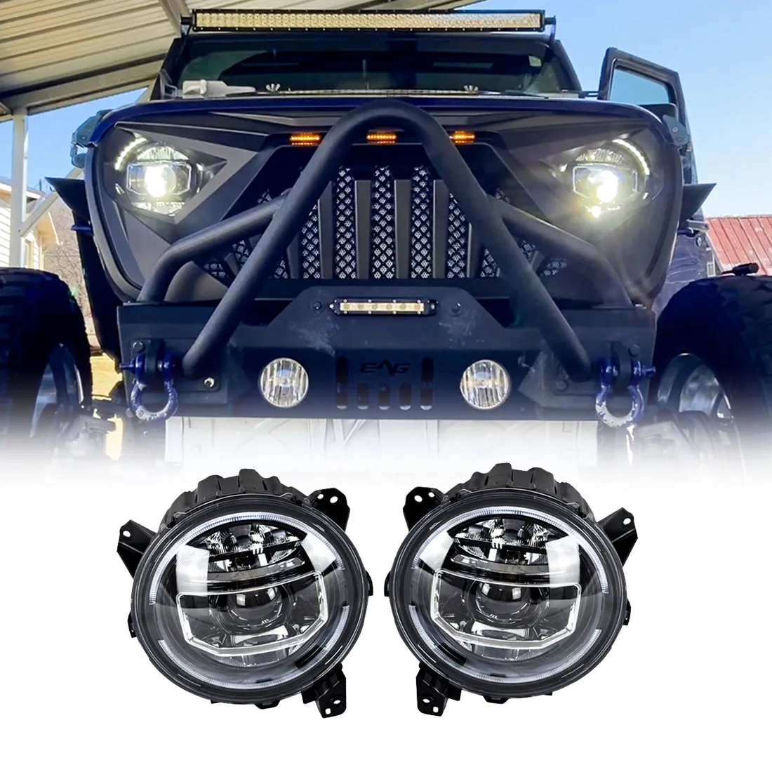 9 Inch Round Halo DRL LED Headlights w/ Start-Up Animation For 18+ Jeep Wrangler JL & Gladiator Jt(Dot Approved) product image
