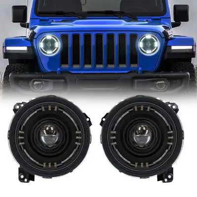 LED Factory Mart "High-Output 9"" 80W LED Halo Headlights with DRL for 2018+ Jeep Wrangler JL JT"