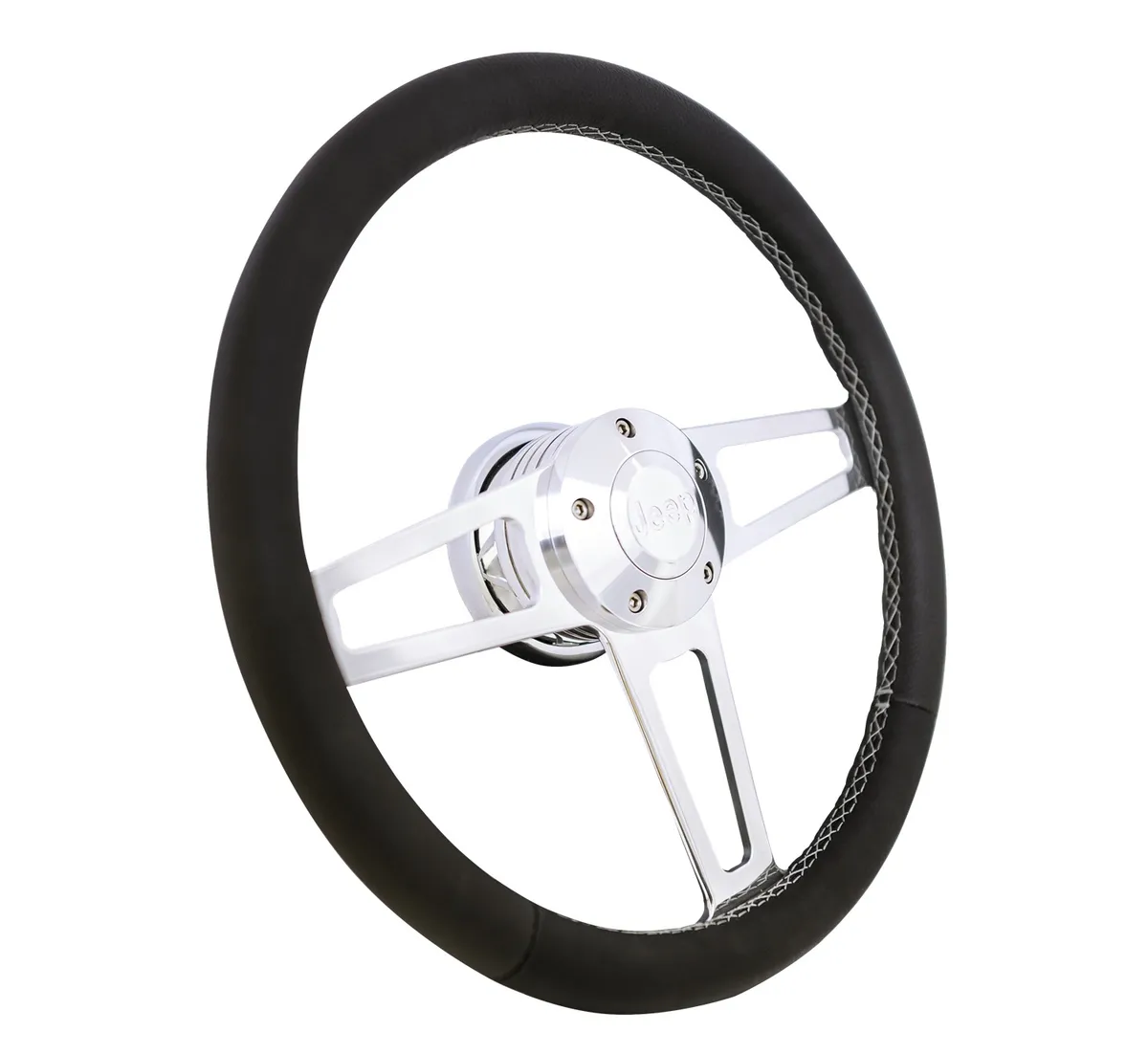 Billet T Series Steering Wheel and Installation Kit; Jeep Logo; Includes Billet Steering Wheel/OEM Center Cap/Install Kit PN[5196-1] Polished; product image