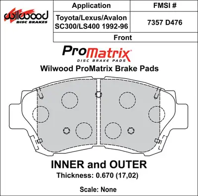 Wilwood Brakes 1990 - 1997 Lexus, Toyota Original Equipment Pads - 150-D0476K