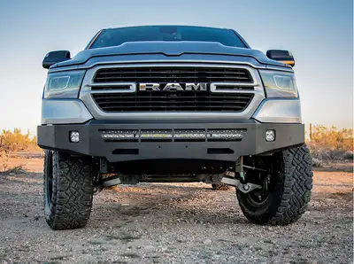 ICI Alumilite Front Bumper; w/ Single Square Lights Holes; Fits w/o Or w/ Parking Sensors; Retains Factory Tow Hooks; Non-Winch;
