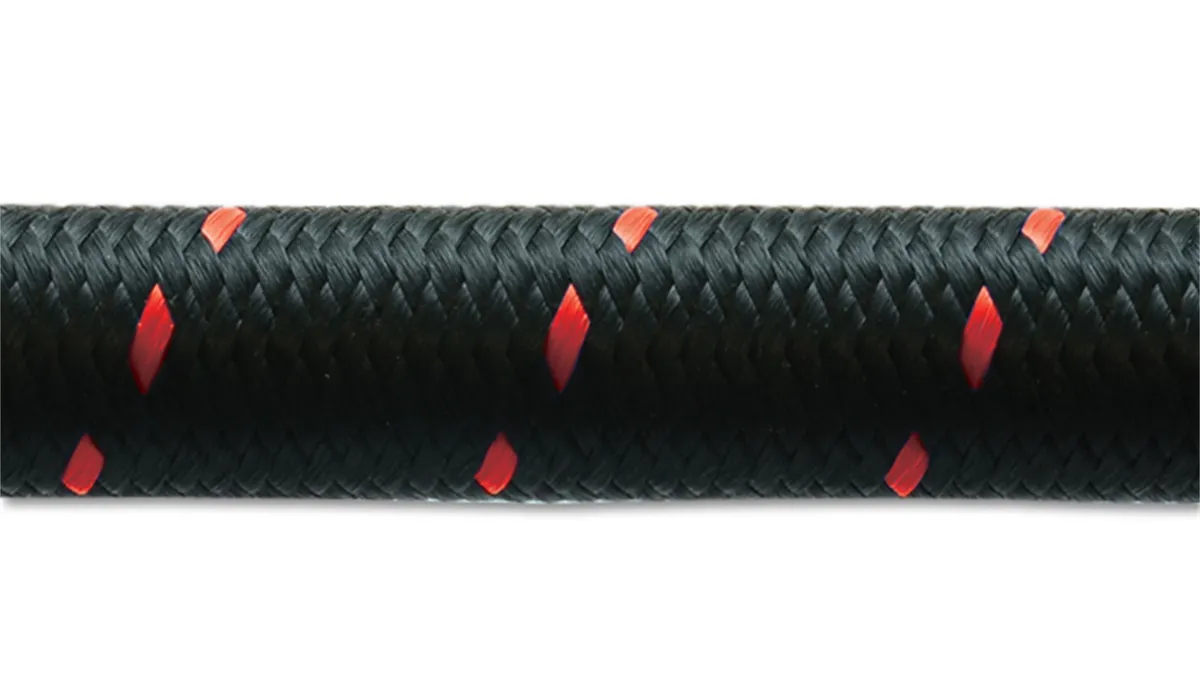 Nylon Braided Flex Hose; -6AN; 0.344 in. Hose ID; 0.5625 in. Hose OD; 500 PSI Operating Pressure; 2000 PSI BP; 10ft. Roll; Black/Red; product image