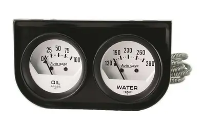 AutoMeter Autometer 2323 Gauge Console, Oilp/Wtmp, 2, 100psi/280?f, Wht Dial, Blk Bzl, Autogage