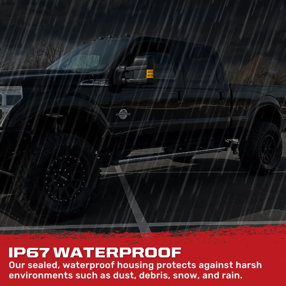 Ford 08-16 F250f350 Superduty Side Mirror Lenses 2-Piece Set w Ultra High-Power Amber Oled Running Lights Ultra High-Power Amber Scanning Oled Turn Signals - Smoked Lens product image