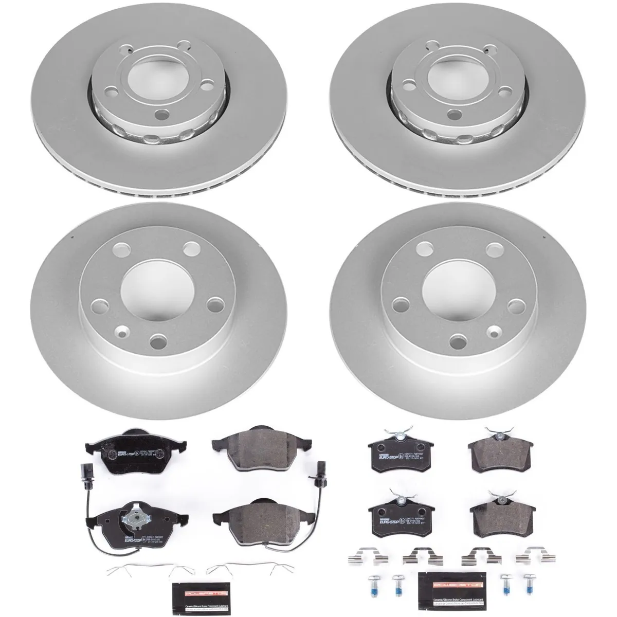 Euro-Stop Kit: Genuine Geomet Fully Coated Rotors; Ece-R90 Certified Pads W/Hardware product image