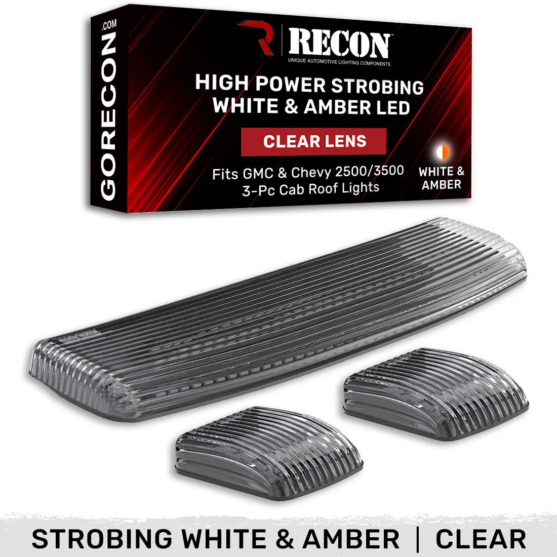 GMC and Chevy 15-19 3rd GEN Body Style Heavy-Duty 3-Piece Set Smoked Cab Roof Light Kit with White and Amber Strobe product image