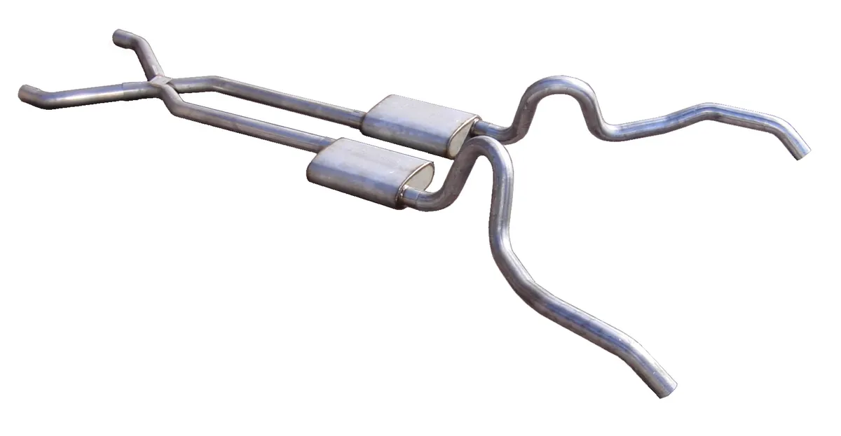 Crossmember Back w/X-Pipe Exhaust System 62-67 Nova Split Rear Dual Exit 2.5 in Intermediate And Tail Pipe Race Pro Mufflers/Hardware Incl Tip Not Incl Pypes Exhaust product image