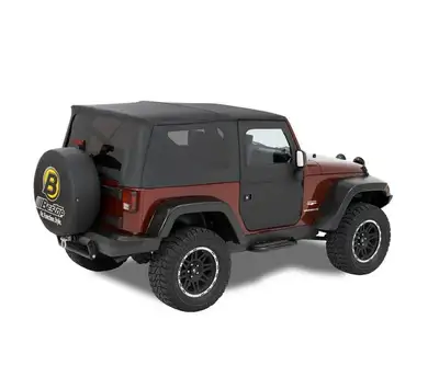 Bestop Jeep Doors Full 2-Piece Fabric Doors For Jeep 2007-2018 Wrangler JK Clear Vinyl Front Black Premium Twill Pair Bestop