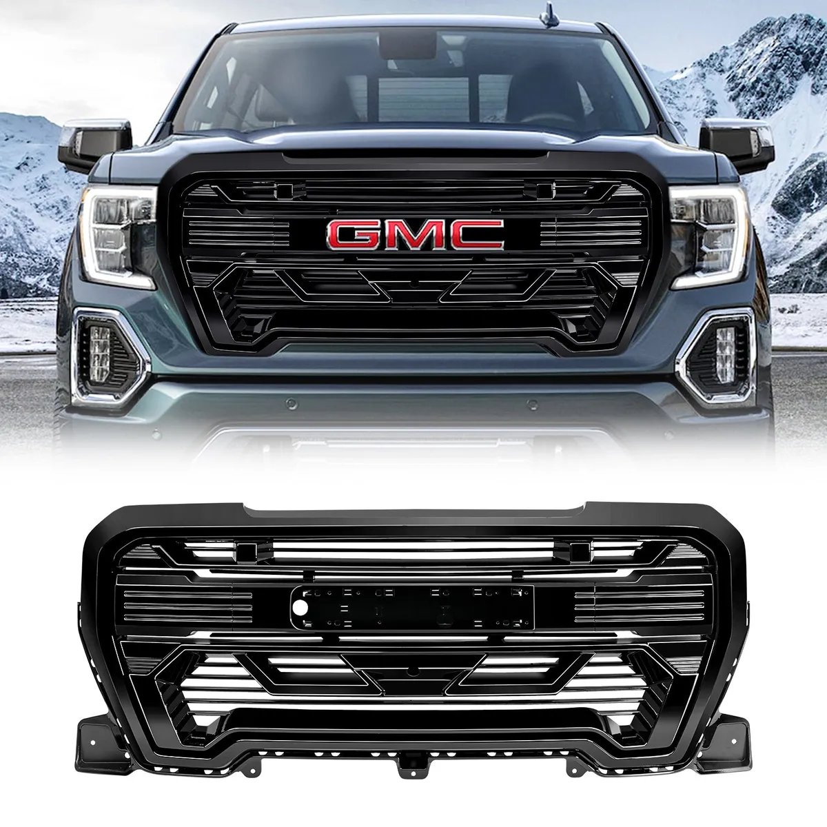 AMERICAN MODIFIED American Modified Amgmaa00111 Armor Grille Emblem Base Outside Surround And Front Camera Bracket Glossy Black