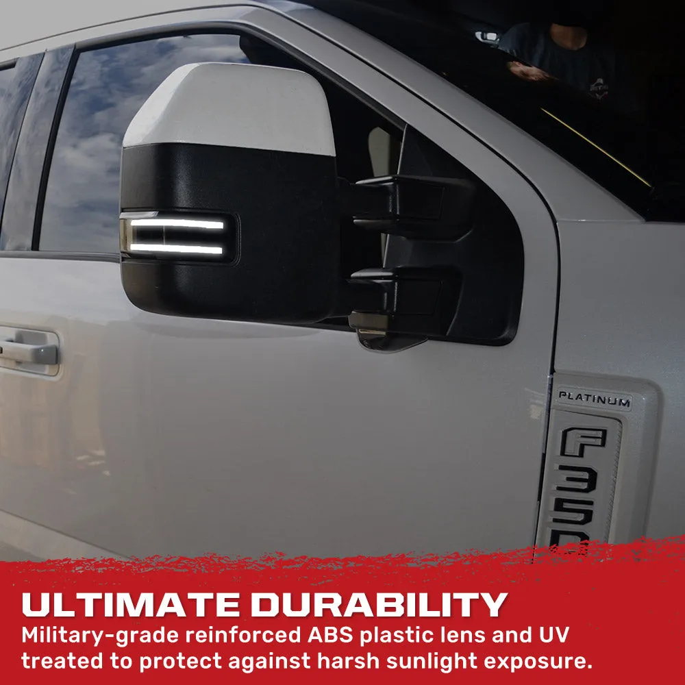 Ford 17-19 F250f350f450 Superduty Side Mirror Lenses 2-Piece Set w White LED Running Lights Amber Scanning LED Turn product image