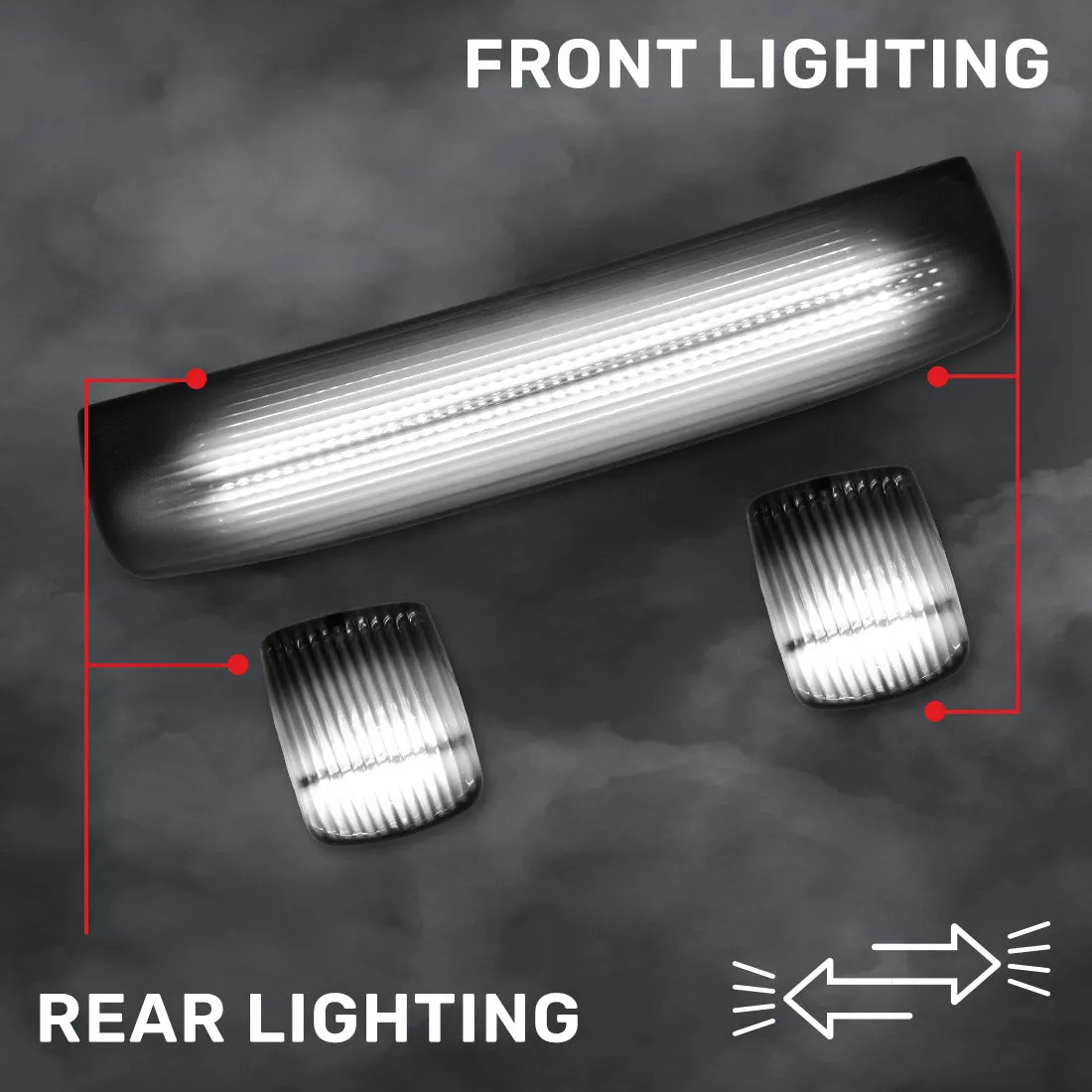 Gmc Chevy 15-19 3rd Gen Body Style Heavy-Duty 3-Piece Set Smoked Cab Roof Light Lens With 2-Way Forward Rear Facing White Ultra High-Power Leds - Plug-N-Play Installation Replaces OEM Installed Cab Roof Lights product image