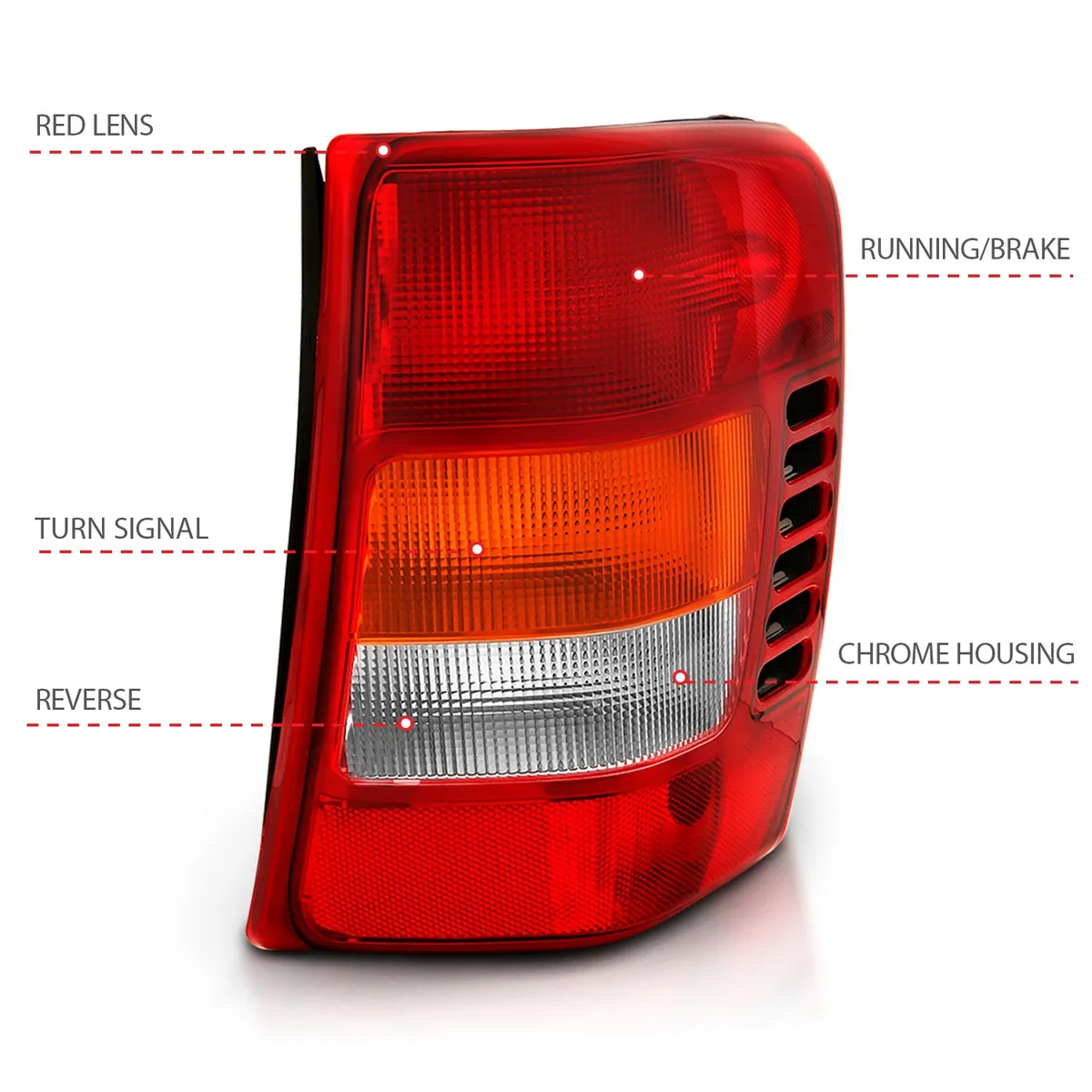 Jeep Grand Cherokee 99-04 Tail Lights Chrome Red/Clear/Amber Lens (Oe Type Replacement) product image