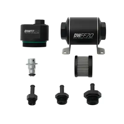 DeatschWerks 70mm Billet Fuel Filter Regulator 10 Micron with 5/16in Fittings
