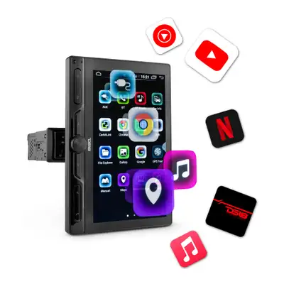DS18 10.5" Floating Rotating Swivel Modular Touchscreen Mechless Single-DIN Headunit with Bluetooth, Mirror Link, USB, Gps and Android 10 (4x64GB)
