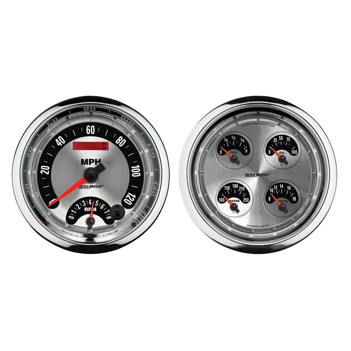 5 In. Quad Gauge, 8k Rpm/120 Mph/100 Psi/100-250 Fahrenheit/8-18v/240-33 o, American Muscle product image