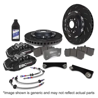 EBC Brakes EBC Big Brake Kit; Incl. Front Kit/Lines; Stealth Black; Swept Grooved; 355 mm Disc Dia.; 2 Piece Disc; 32 mm Disc Thickness;
