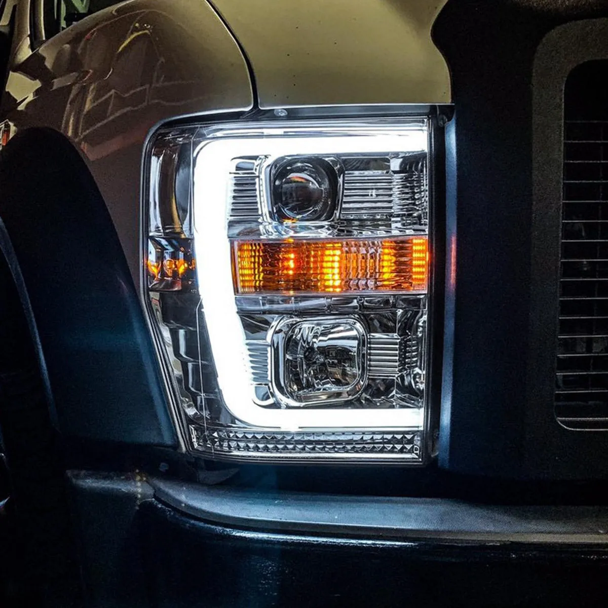 Ford Superduty 08-10 F250f350f450f550 Projector Headlights w Ultra High Power Smooth Oled Halos And DRL - Smoked b product image