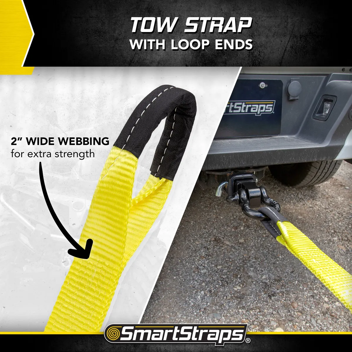 30ft 9000lb Tow Strap With Hooks 1 pk Yellow product image
