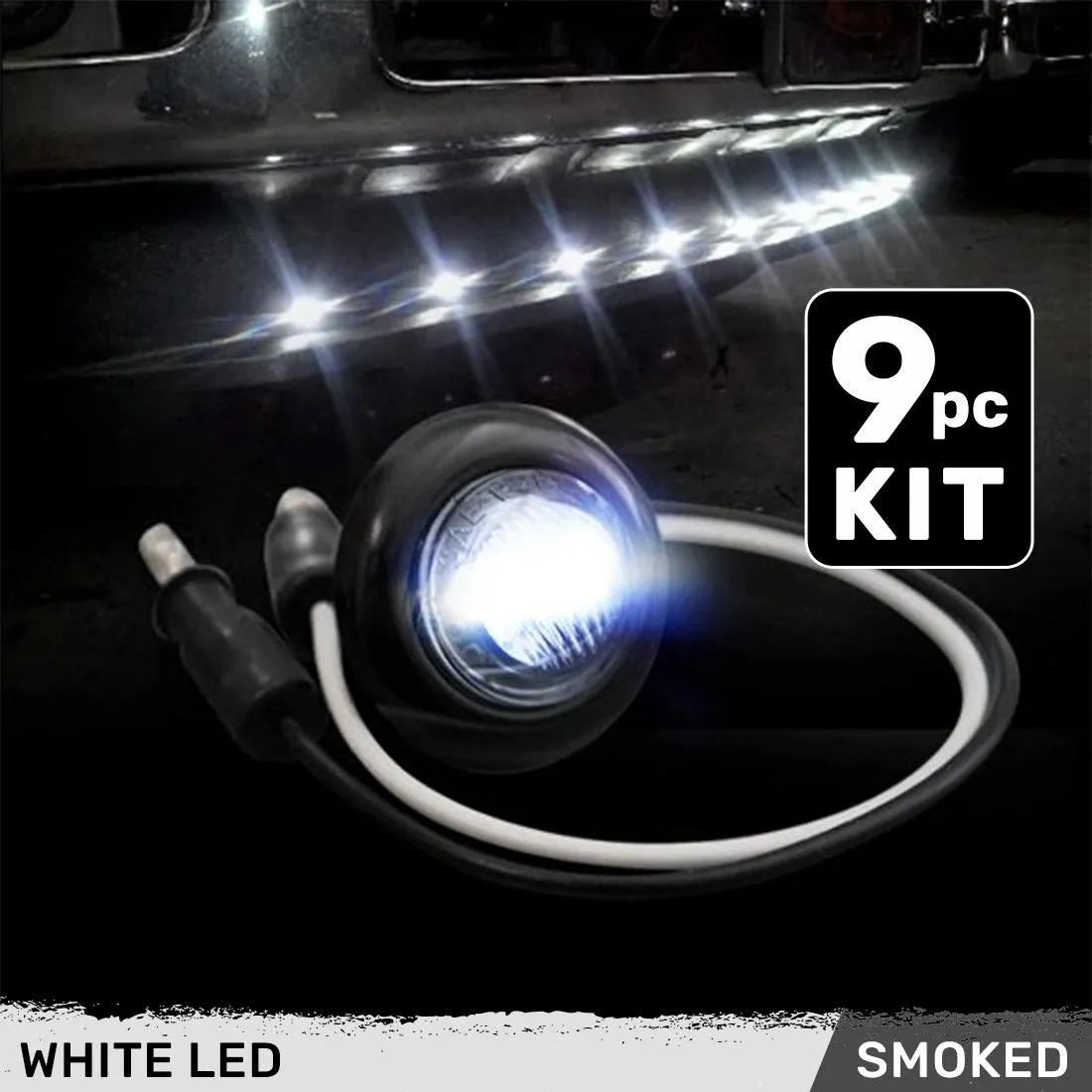 Universal Amber LED Front Lower Air Dam Light Kit with Smoked Lens and Black Bezel - 9pc Sequentially Connected LED Ligh product image
