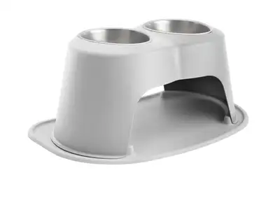Weathertech Pet Feeding System; Light Grey; Double High 12 in. w/64 oz. Stainless Bowls;